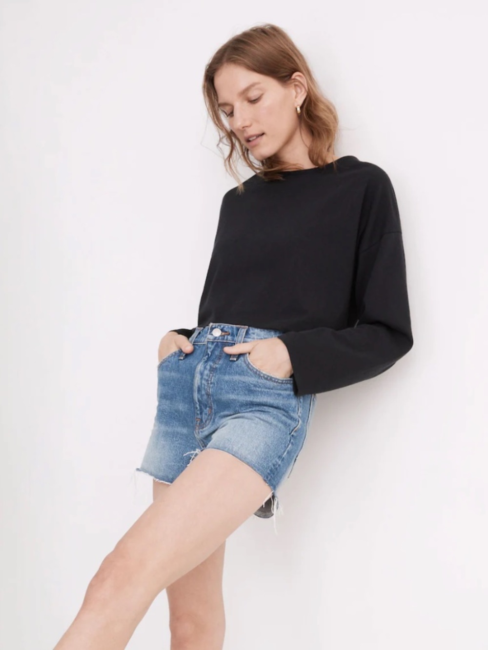 Madewell Supercrop Long-Sleeve Tee in True Black